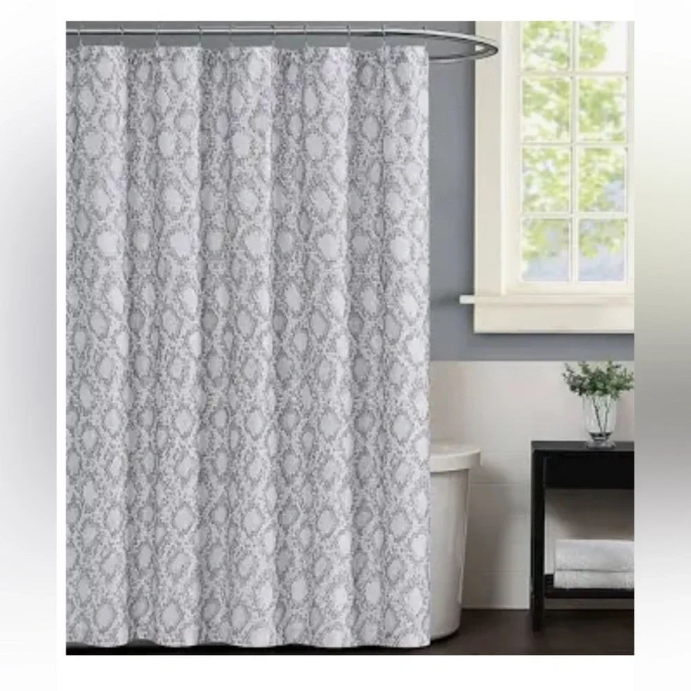 VINCE CAMUTO Orli Shower Curtain 72 In 72 In Gray plus shower rings & peva liner